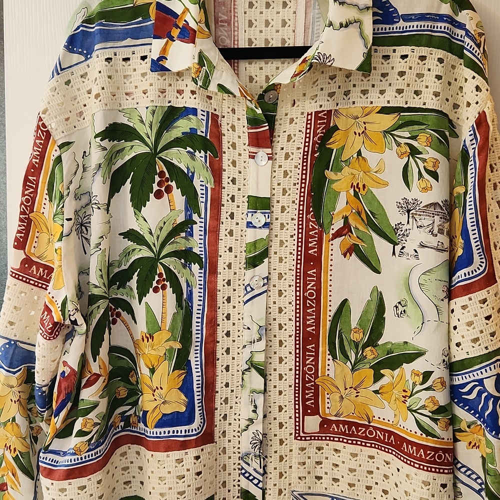 Farm Rio Tropical Destination Linen Crochet ShirtFarm RioWrite - Picture 4 of 10